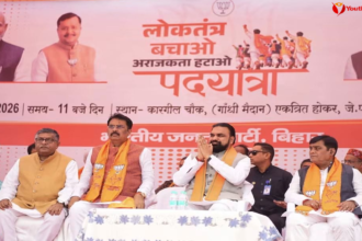 पटना में भाजपा की पदयात्रा में मुख्यमंत्री सम्राट चौधरी और संजय सरावगी